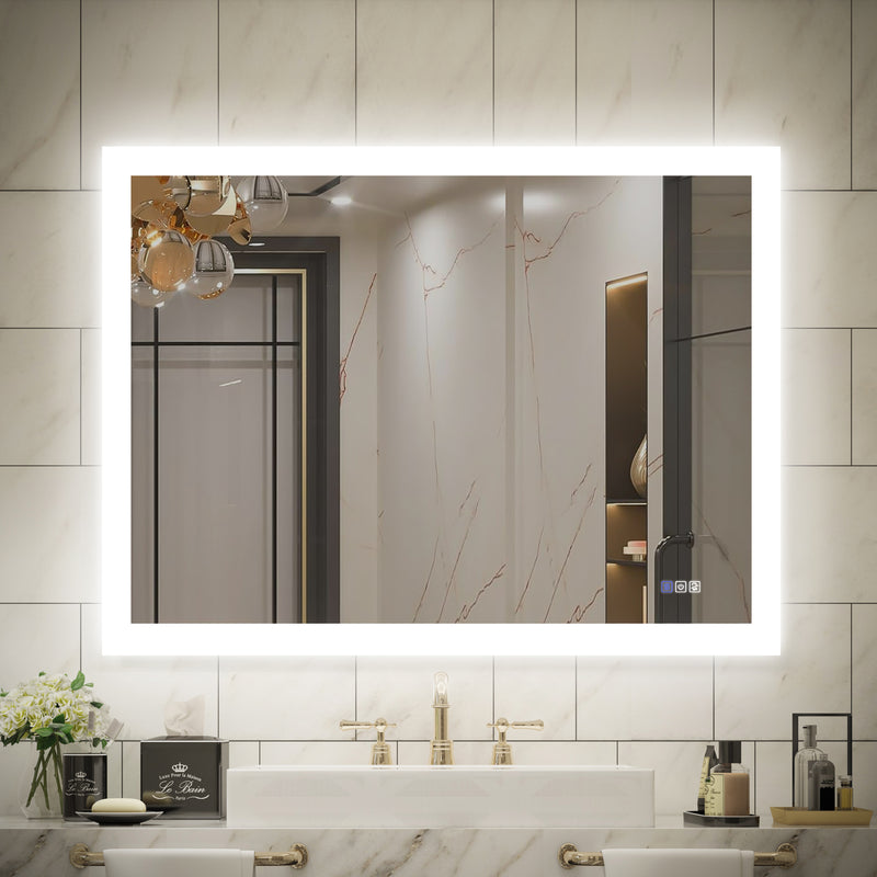 48 in. W x 36 in. H Rectangular Frameless Anti-Fog LED Illuminated Dimmable Wall Mount Premium Bathroom Vanity Mirror