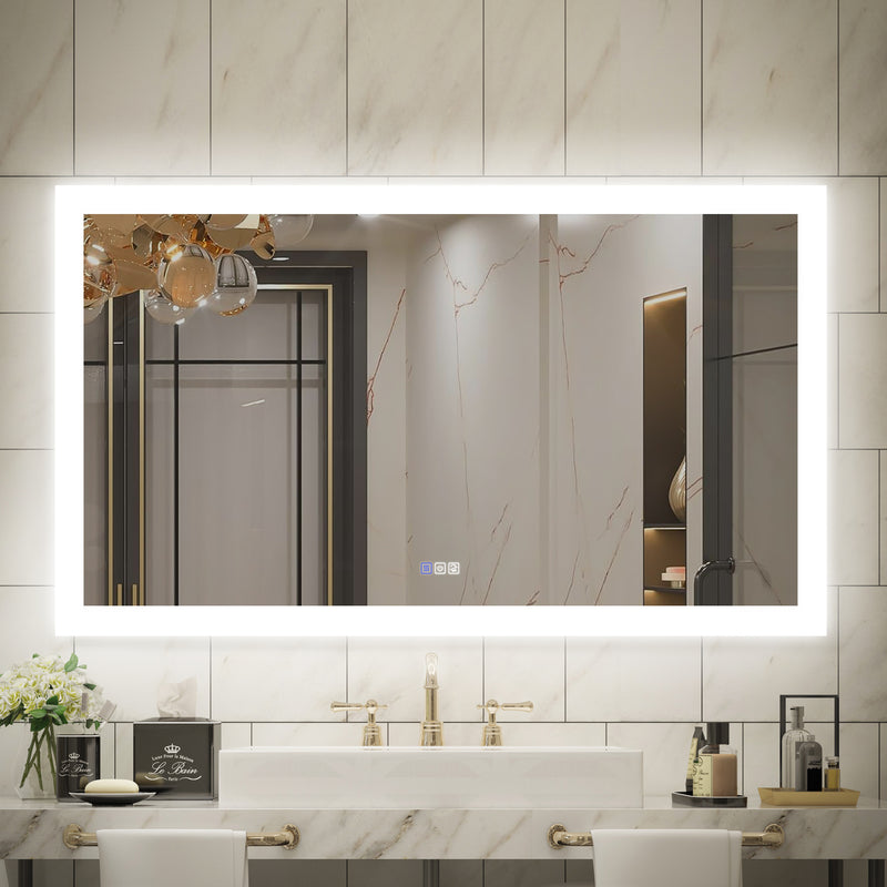 55 in. W x 32 in. H Rectangular Frameless Anti-Fog LED Illuminated Dimmable Wall Mount Premium Bathroom Vanity Mirror