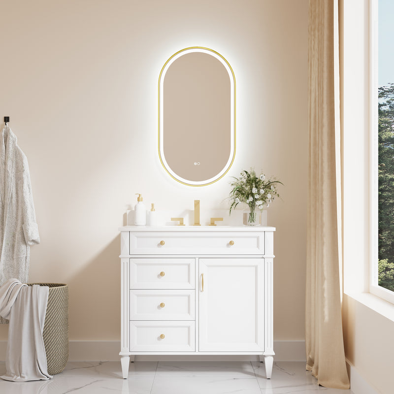 20 in. W x 36 in. H Oval Framed LED Wall-Mounted Bathroom Vanity Mirror Brushed Gold