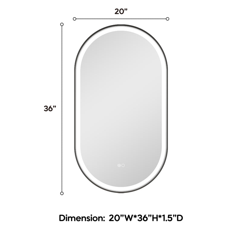 20 in. W x 36 in. H Oval Framed LED Wall-Mounted Bathroom Vanity Mirror Matte Black