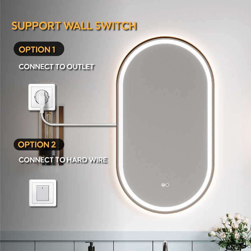 20 in. W x 36 in. H Oval Framed LED Wall-Mounted Bathroom Vanity Mirror Matte Black