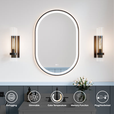 24 in. W x 36 in. H Oval Framed LED Wall-Mounted Bathroom Vanity Mirror Matte Black