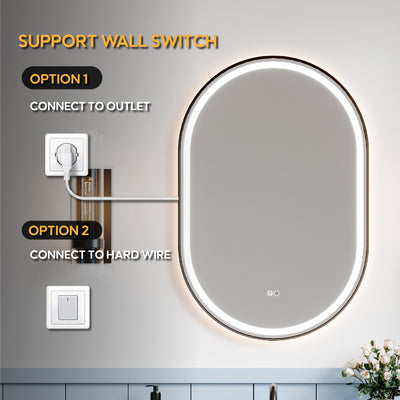 24 in. W x 36 in. H Oval Framed LED Wall-Mounted Bathroom Vanity Mirror Matte Black