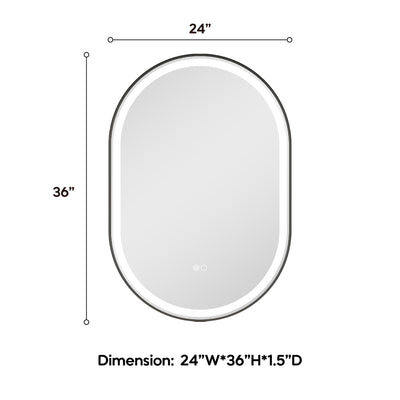 24 in. W x 36 in. H Oval Framed LED Wall-Mounted Bathroom Vanity Mirror Matte Black