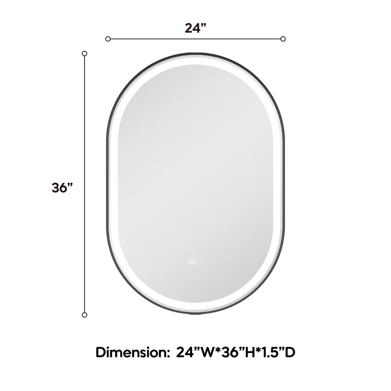 24 in. W x 36 in. H Oval Framed LED Wall-Mounted Bathroom Vanity Mirror Matte Black