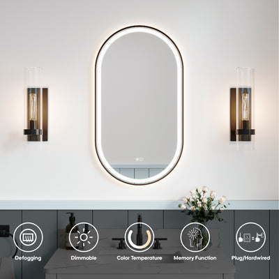 20 in. W x 36 in. H Oval Framed LED Wall-Mounted Bathroom Vanity Mirror Matte Black