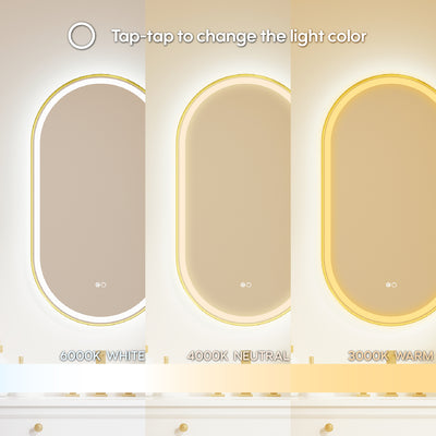 20 in. W x 36 in. H Oval Framed LED Wall-Mounted Bathroom Vanity Mirror Brushed Gold