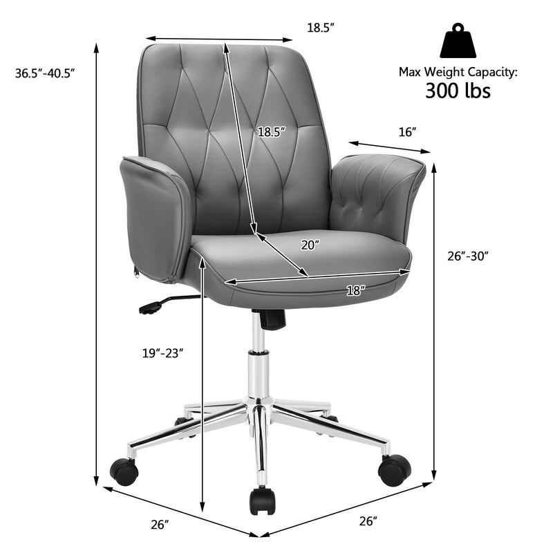 Home Office Leisure Chair PU Leather Adjustable Swivel with Armrest