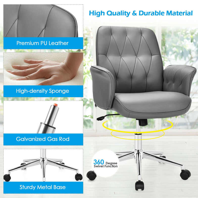 Home Office Leisure Chair PU Leather Adjustable Swivel with Armrest