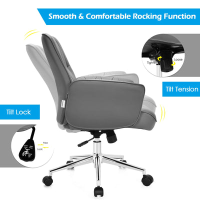 Home Office Leisure Chair PU Leather Adjustable Swivel with Armrest