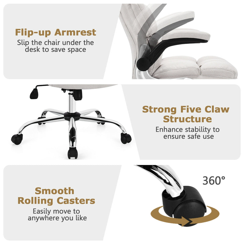 Adjustable Swivel Office Chair with High Back and Flip-up Arm