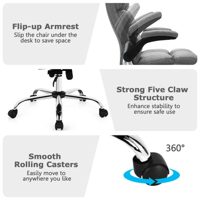 Adjustable Swivel Office Chair with High Back and Flip-up Arm