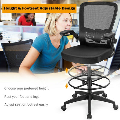 Height Adjustable Drafting Chair with Lumbar Support Flip Up Arms