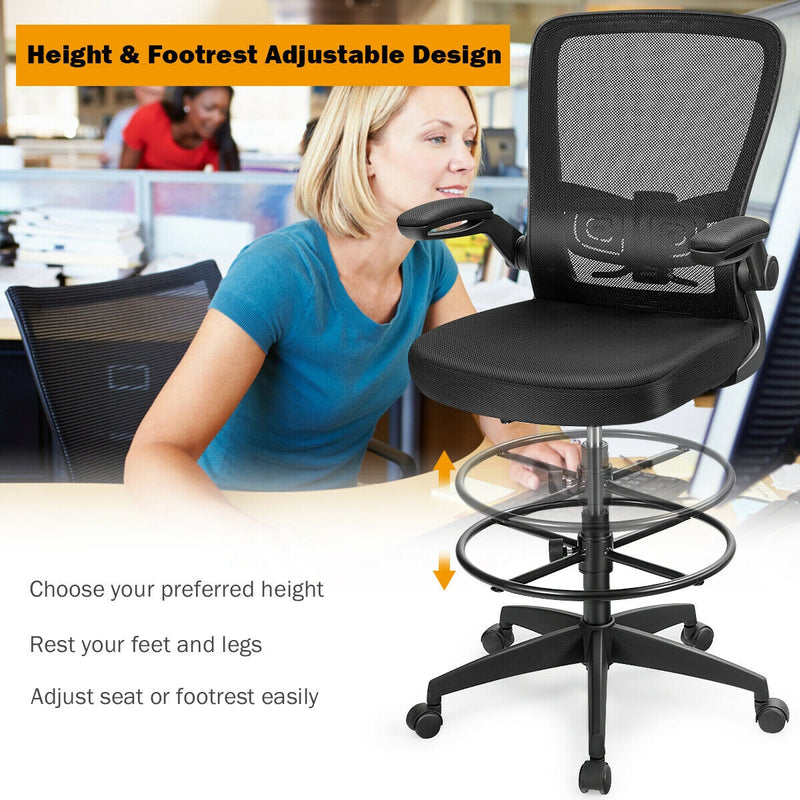 Height Adjustable Drafting Chair with Lumbar Support Flip Up Arms