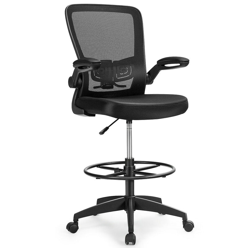 Height Adjustable Drafting Chair with Lumbar Support Flip Up Arms