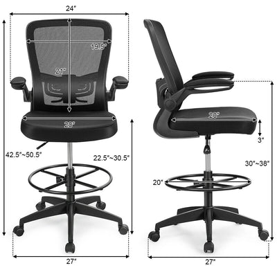 Height Adjustable Drafting Chair with Lumbar Support Flip Up Arms