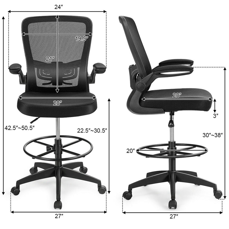 Height Adjustable Drafting Chair with Lumbar Support Flip Up Arms