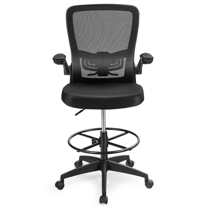 Height Adjustable Drafting Chair with Lumbar Support Flip Up Arms