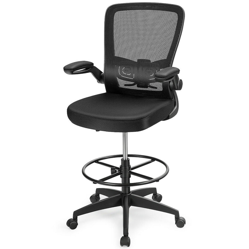 Height Adjustable Drafting Chair with Lumbar Support Flip Up Arms