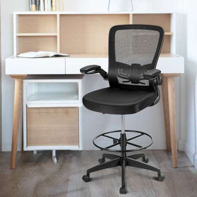 Height Adjustable Drafting Chair with Lumbar Support Flip Up Arms