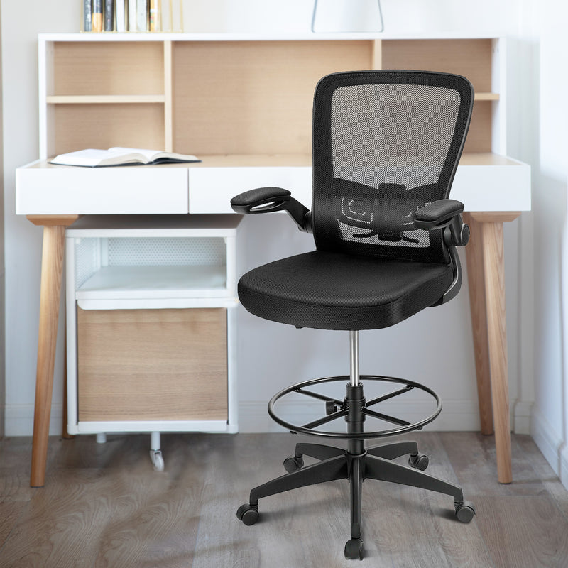 Height Adjustable Drafting Chair with Lumbar Support Flip Up Arms