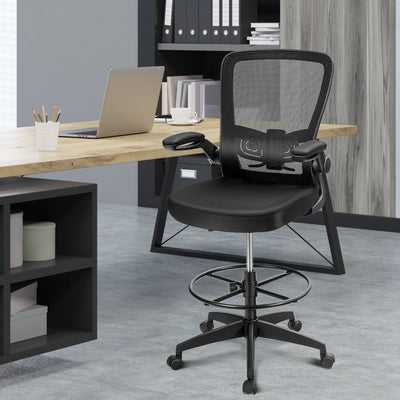 Height Adjustable Drafting Chair with Lumbar Support Flip Up Arms