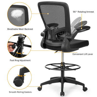 Height Adjustable Drafting Chair with Lumbar Support Flip Up Arms