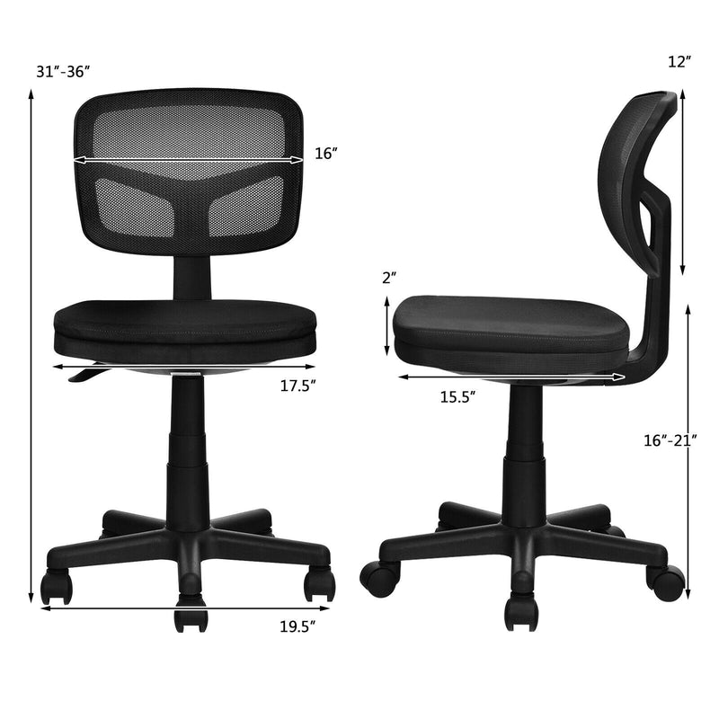 Armless Computer Chair with Height Adjustment and Breathable Mesh