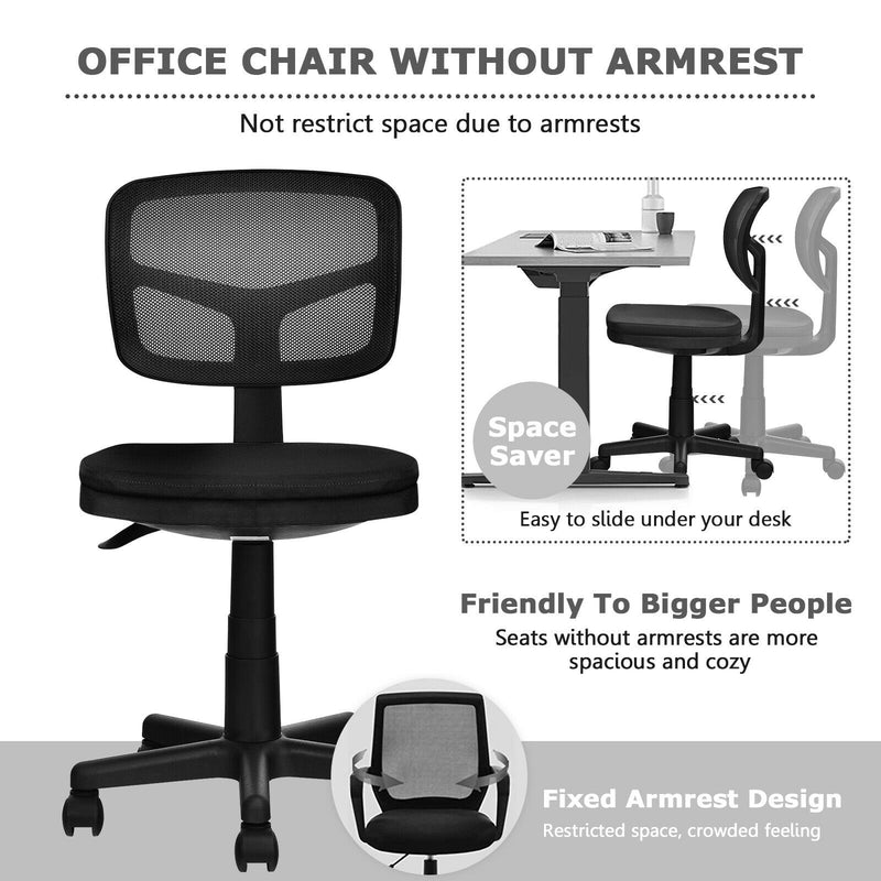 Armless Computer Chair with Height Adjustment and Breathable Mesh