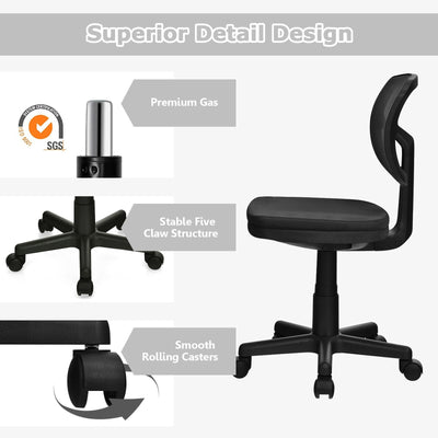 Armless Computer Chair with Height Adjustment and Breathable Mesh