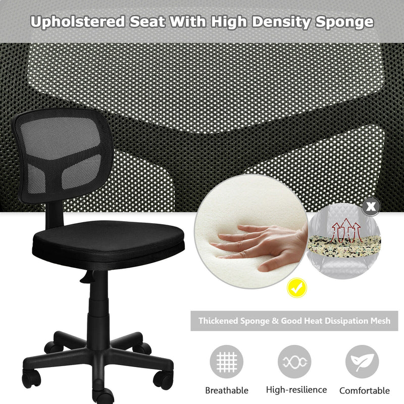 Armless Computer Chair with Height Adjustment and Breathable Mesh