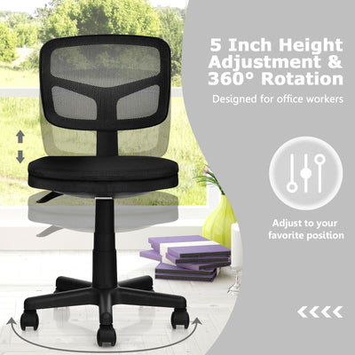 Armless Computer Chair with Height Adjustment and Breathable Mesh