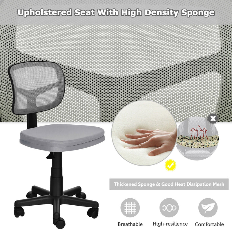 Armless Computer Chair with Height Adjustment and Breathable Mesh