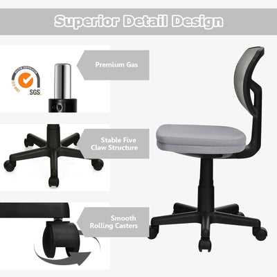 Armless Computer Chair with Height Adjustment and Breathable Mesh