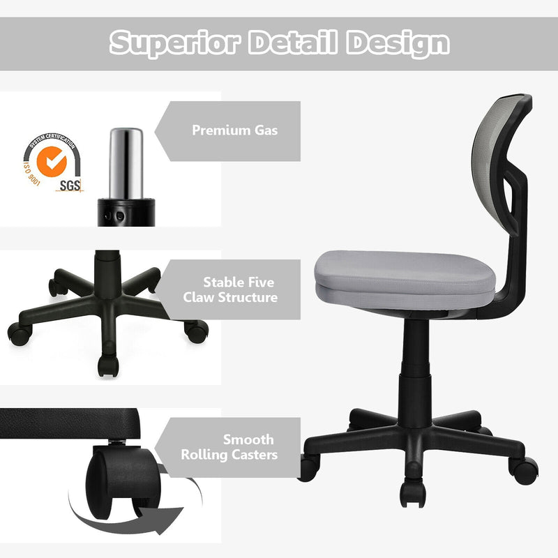 Armless Computer Chair with Height Adjustment and Breathable Mesh