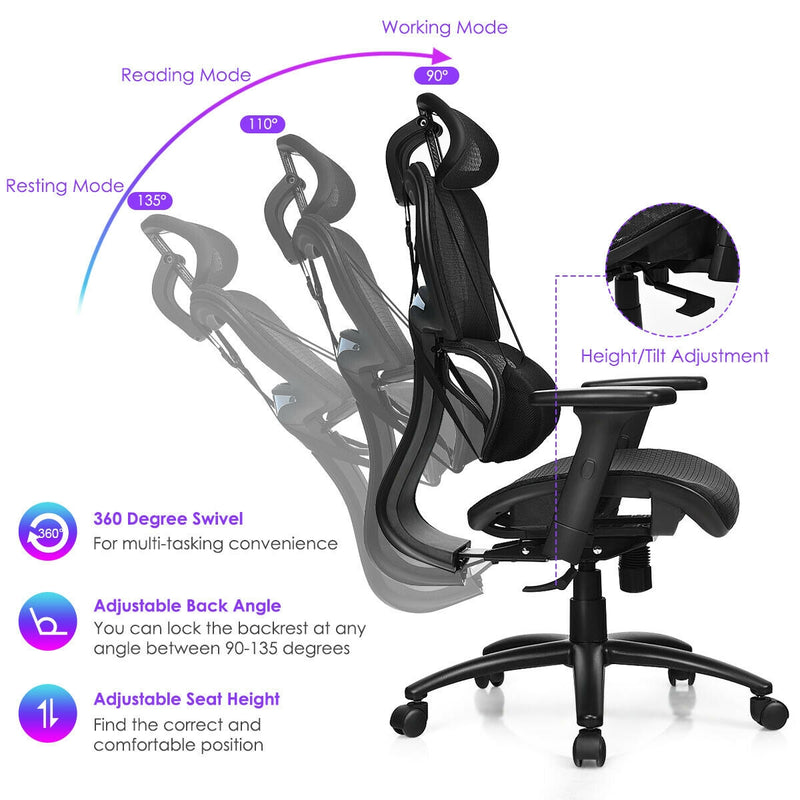 Mesh Office Chair Recliner Adjustable Headrest