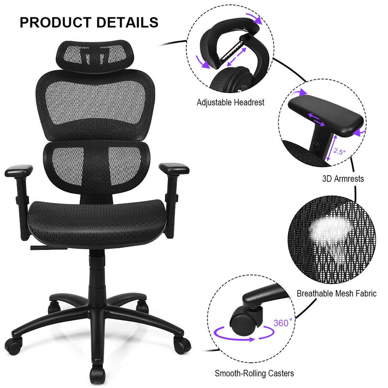 Mesh Office Chair Recliner Adjustable Headrest