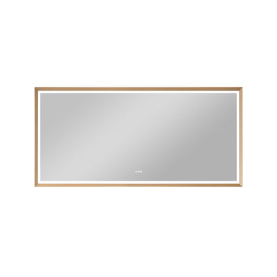 84 in. W x 40 in. H Large Rectangular Framed LED Light Anti-Fog Wall Bathroom Vanity Mirror in Brushed Gold