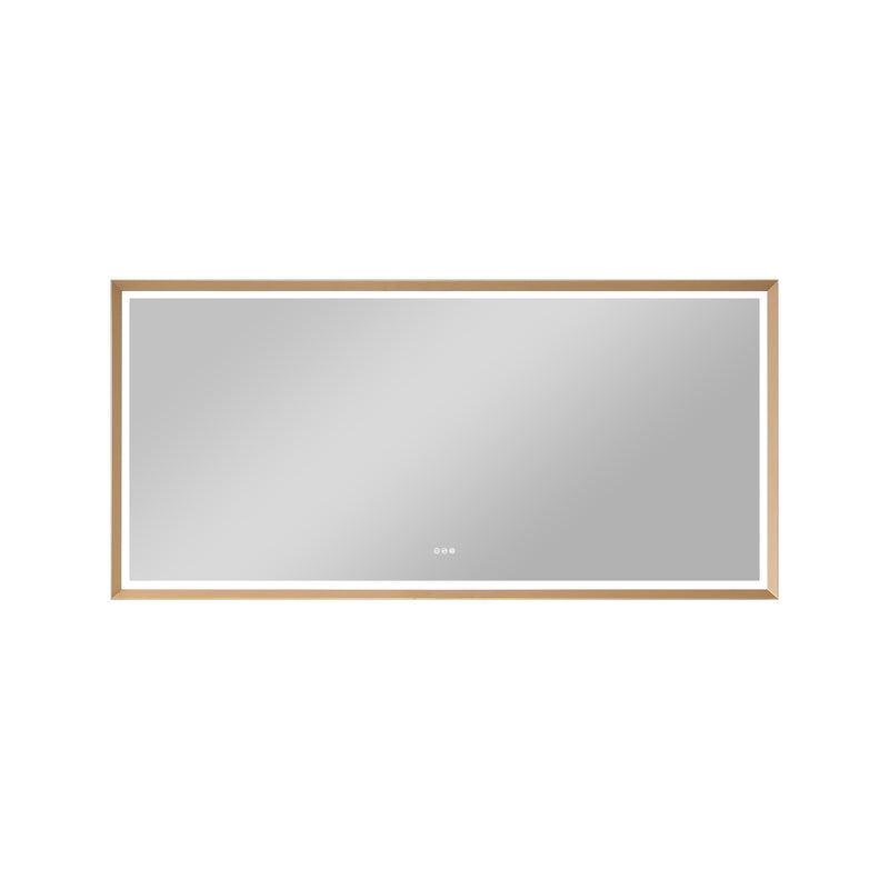 84 in. W x 40 in. H Large Rectangular Framed LED Light Anti-Fog Wall Bathroom Vanity Mirror in Brushed Gold