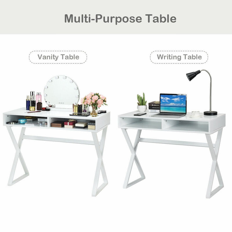 Vanity Table with Two Open Storage and X-shaped Legs