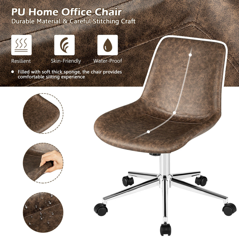 Leather Armless Adjustable Mid-Back Office Chair