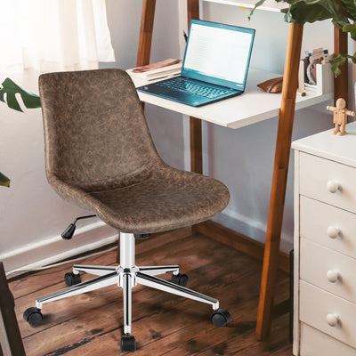 Leather Armless Adjustable Mid-Back Office Chair