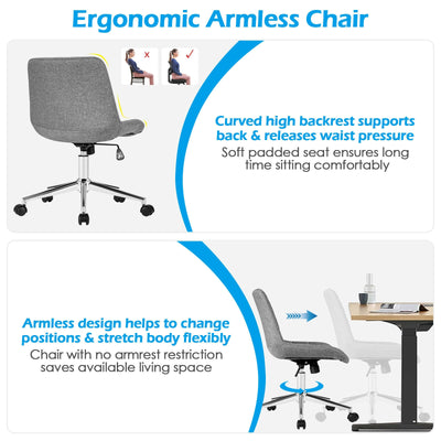 Fabric Adjustable Mid-Back Armless Office Swivel Chair