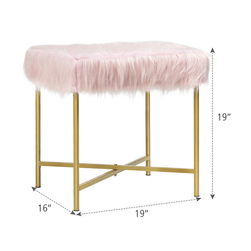 Faux Fur Ottoman with Metal Legs