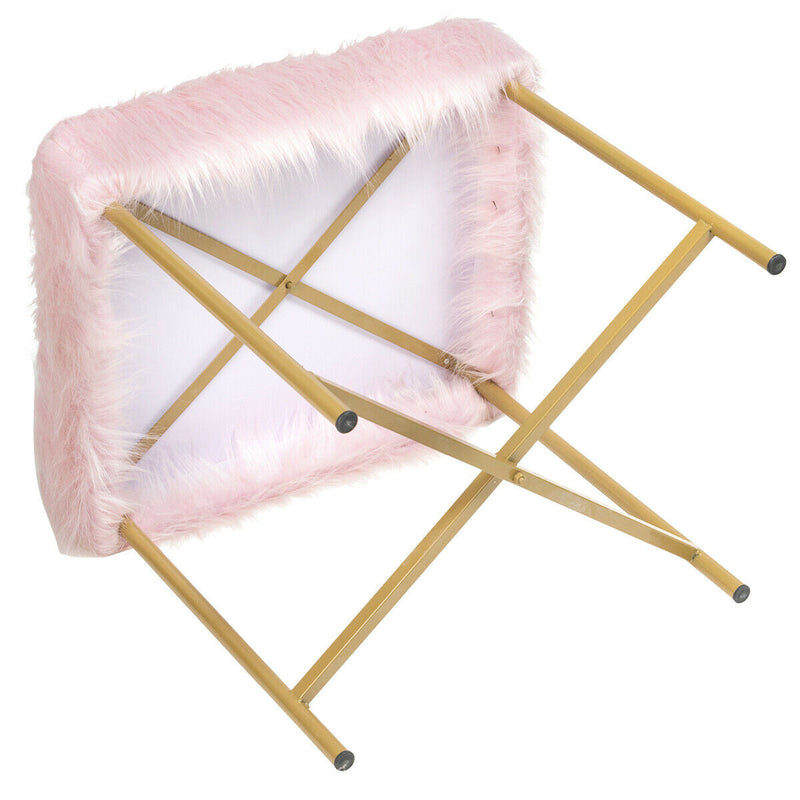 Faux Fur Ottoman with Metal Legs