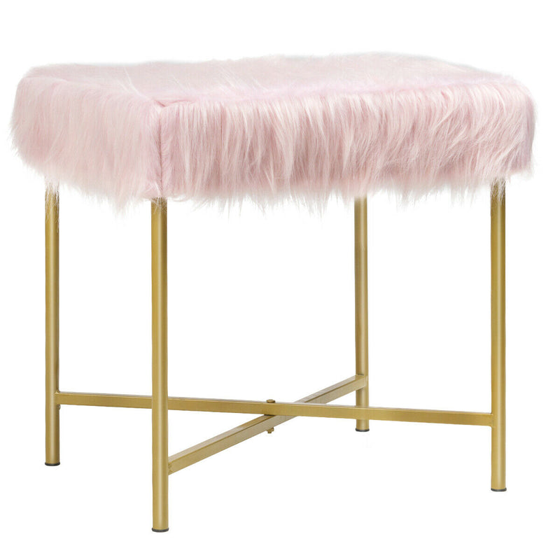 Faux Fur Ottoman with Metal Legs