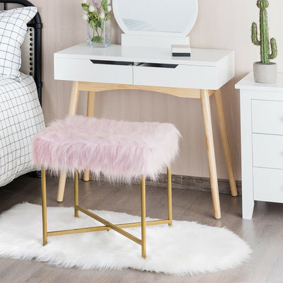 Faux Fur Ottoman with Metal Legs