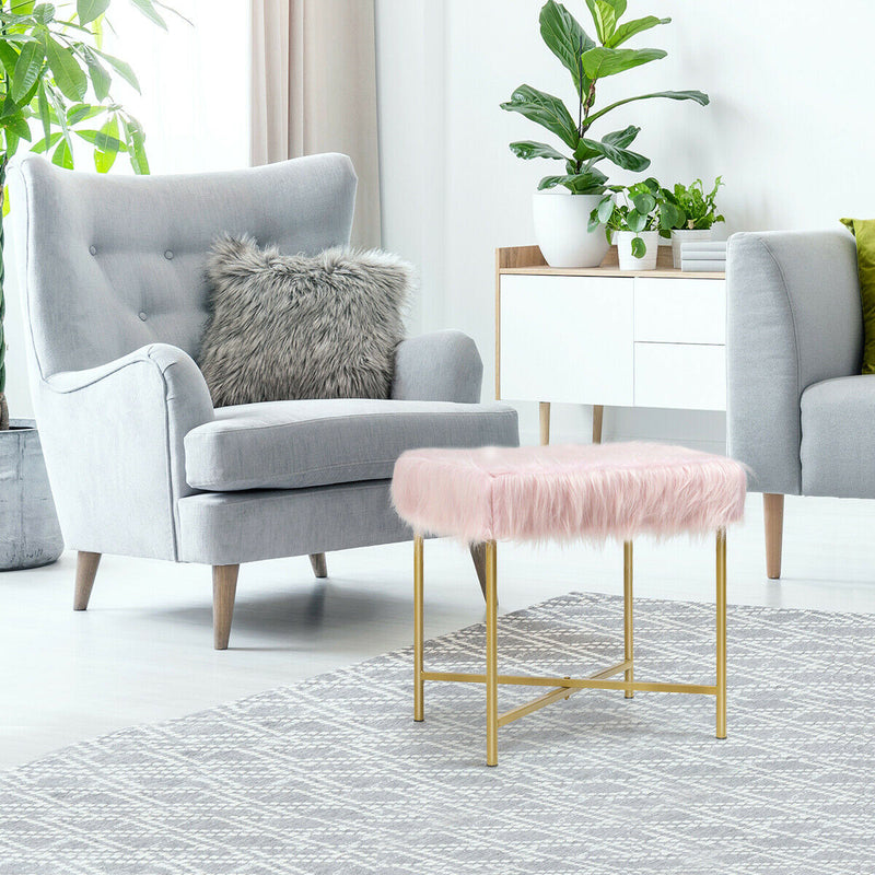 Faux Fur Ottoman with Metal Legs