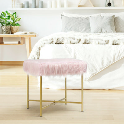 Faux Fur Ottoman with Metal Legs