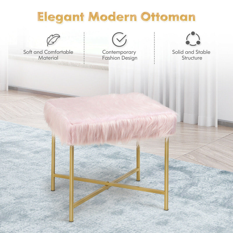 Faux Fur Ottoman with Metal Legs